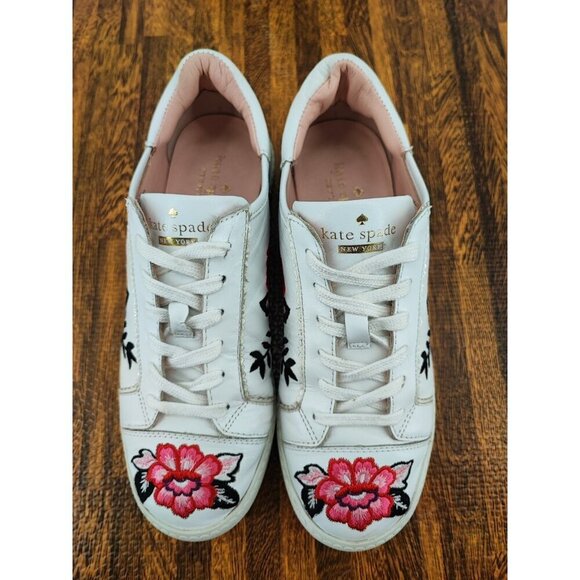 Kate Spade Women's Everhart Floral Leather Embroidered White Sneakers Size 6.5M - Picture 4 of 10